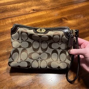 Coach Brown Monogram Logo Wristlet